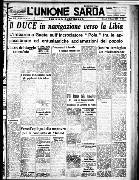 L'unione sarda : giornale settimanale, politico, amministrativo, letterario