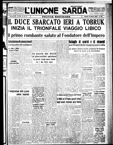 L'unione sarda : giornale settimanale, politico, amministrativo, letterario