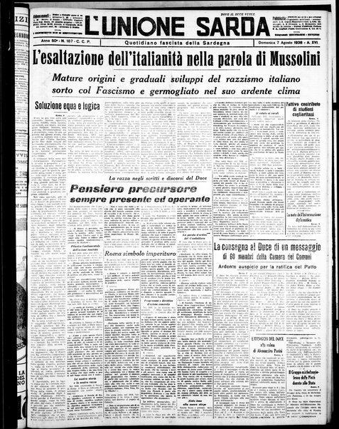 L'unione sarda : giornale settimanale, politico, amministrativo, letterario