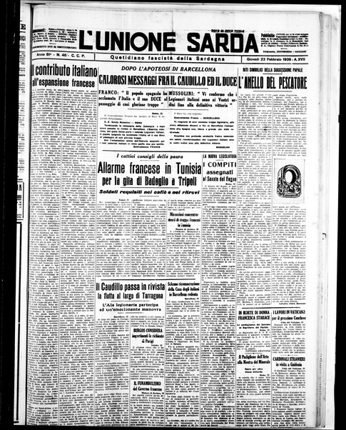 L'unione sarda : giornale settimanale, politico, amministrativo, letterario