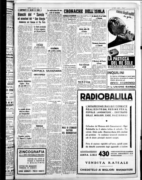 L'unione sarda : giornale settimanale, politico, amministrativo, letterario