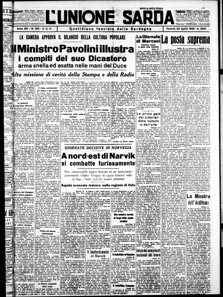 L'unione sarda : giornale settimanale, politico, amministrativo, letterario