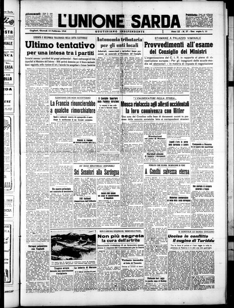 L'unione sarda : giornale settimanale, politico, amministrativo, letterario