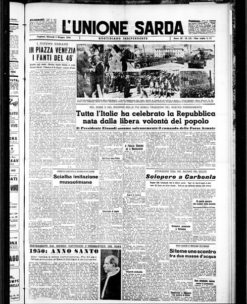 L'unione sarda : giornale settimanale, politico, amministrativo, letterario