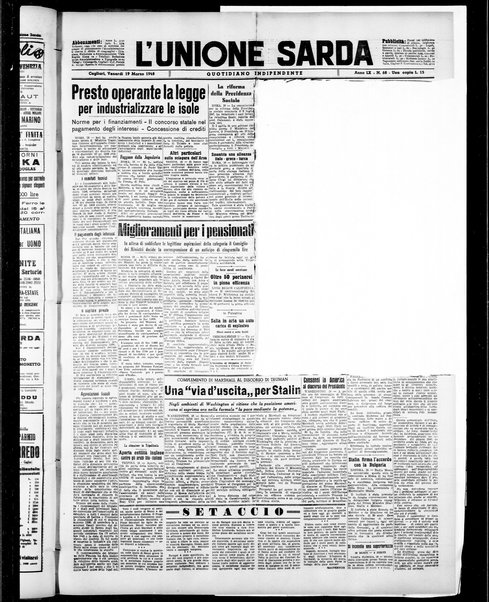 L'unione sarda : giornale settimanale, politico, amministrativo, letterario