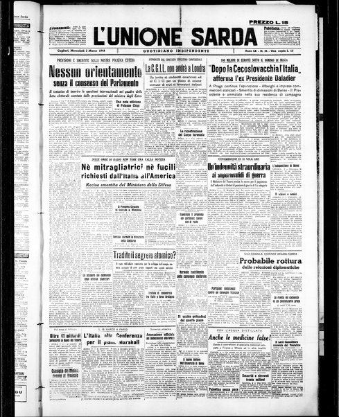 L'unione sarda : giornale settimanale, politico, amministrativo, letterario