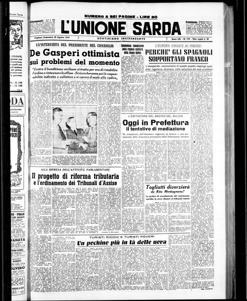 L'unione sarda : giornale settimanale, politico, amministrativo, letterario