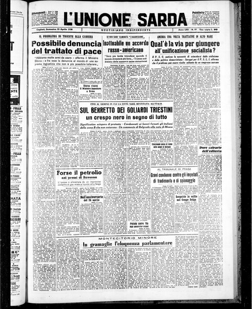 L'unione sarda : giornale settimanale, politico, amministrativo, letterario