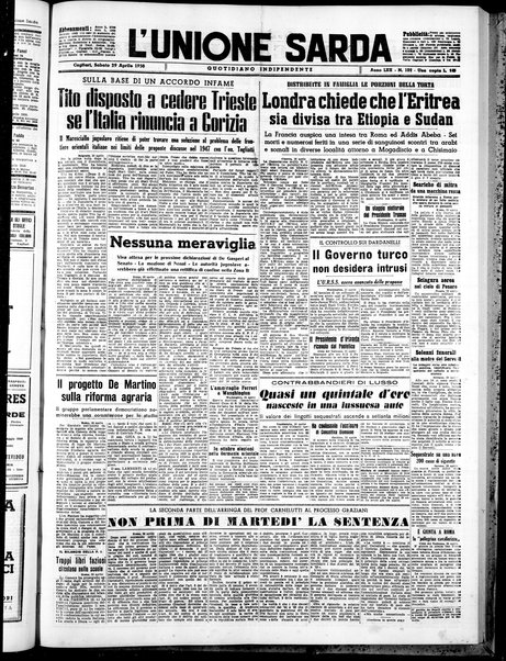 L'unione sarda : giornale settimanale, politico, amministrativo, letterario