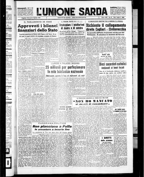 L'unione sarda : giornale settimanale, politico, amministrativo, letterario