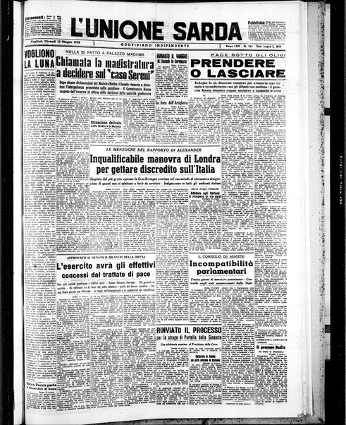 L'unione sarda : giornale settimanale, politico, amministrativo, letterario