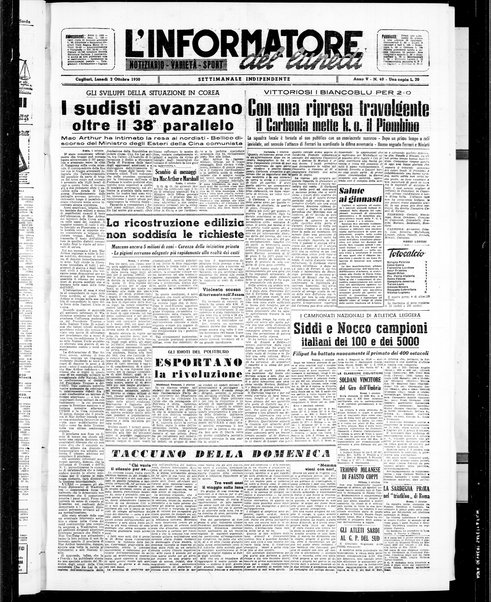 L'unione sarda : giornale settimanale, politico, amministrativo, letterario