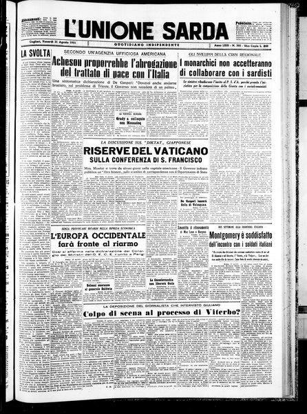 L'unione sarda : giornale settimanale, politico, amministrativo, letterario