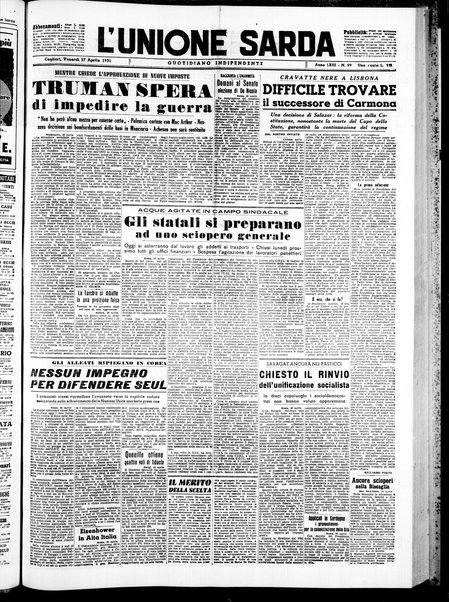 L'unione sarda : giornale settimanale, politico, amministrativo, letterario