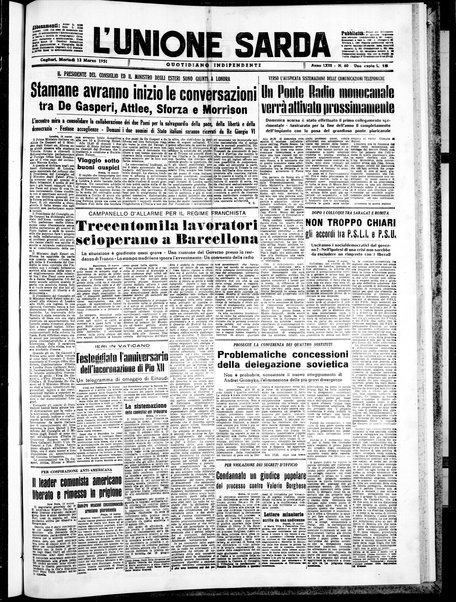 L'unione sarda : giornale settimanale, politico, amministrativo, letterario