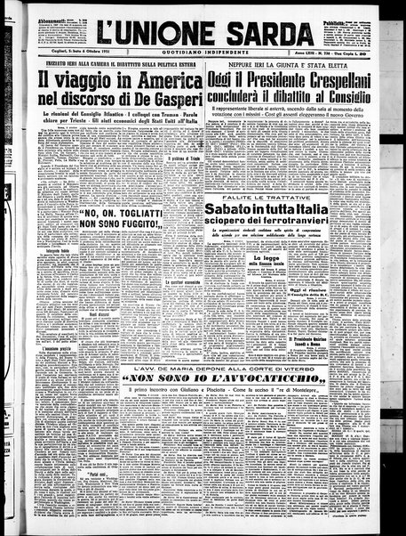 L'unione sarda : giornale settimanale, politico, amministrativo, letterario