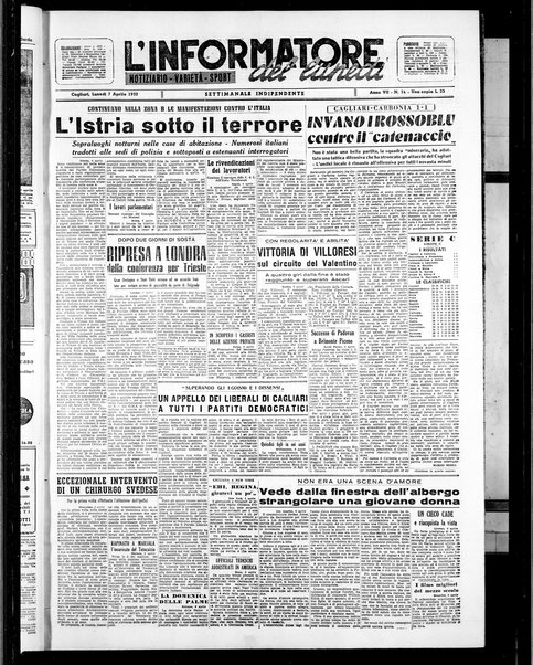 L'unione sarda : giornale settimanale, politico, amministrativo, letterario