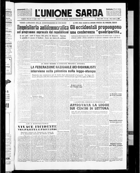 L'unione sarda : giornale settimanale, politico, amministrativo, letterario