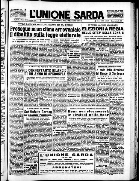 L'unione sarda : giornale settimanale, politico, amministrativo, letterario