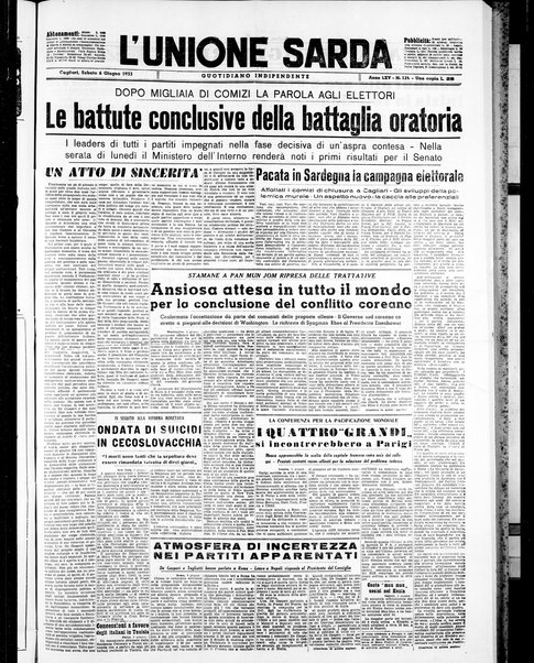 L'unione sarda : giornale settimanale, politico, amministrativo, letterario