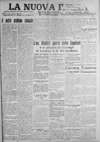 La nuova Italia : giornale quotidiano illustrato della Tripolitania e Cirenaica