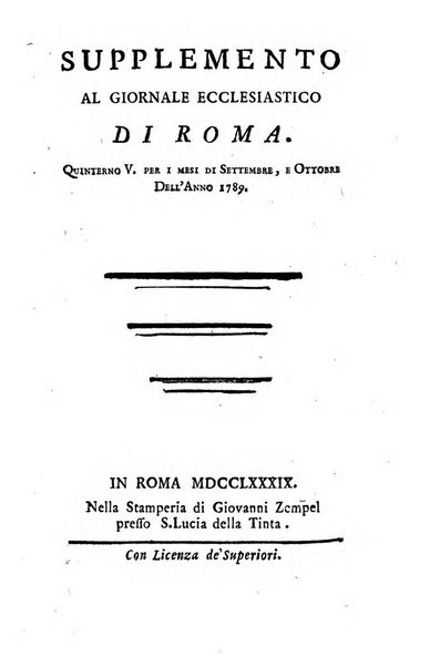 Giornale ecclesiastico di Roma. Supplemento