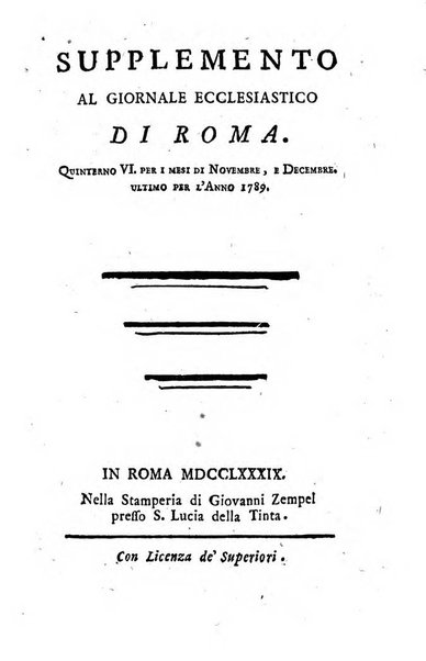 Giornale ecclesiastico di Roma. Supplemento