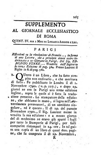 Giornale ecclesiastico di Roma. Supplemento