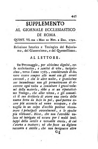 Giornale ecclesiastico di Roma. Supplemento