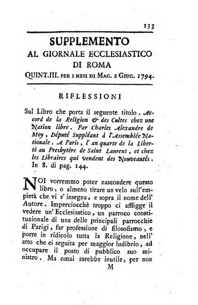 Giornale ecclesiastico di Roma. Supplemento