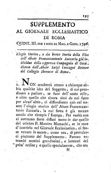 Giornale ecclesiastico di Roma. Supplemento