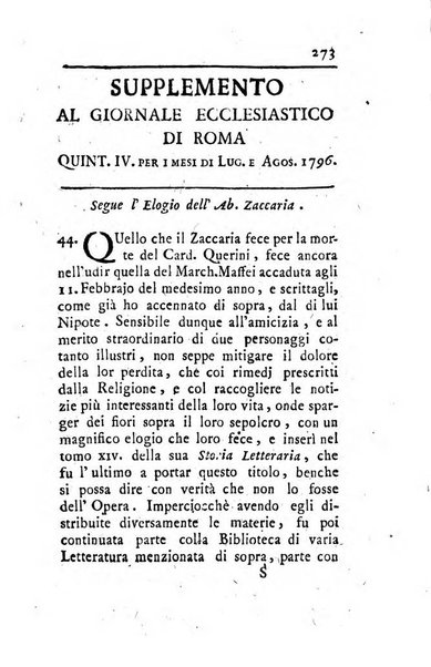 Giornale ecclesiastico di Roma. Supplemento