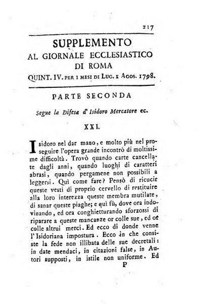 Giornale ecclesiastico di Roma. Supplemento