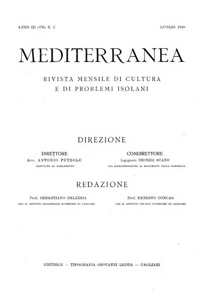 Mediterranea rivista mensile di cultura e di problemi isolani