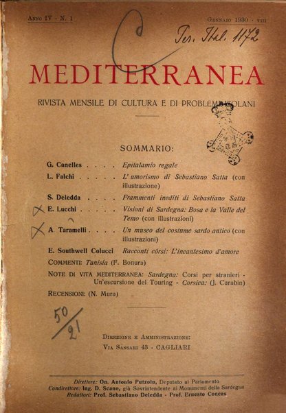 Mediterranea rivista mensile di cultura e di problemi isolani