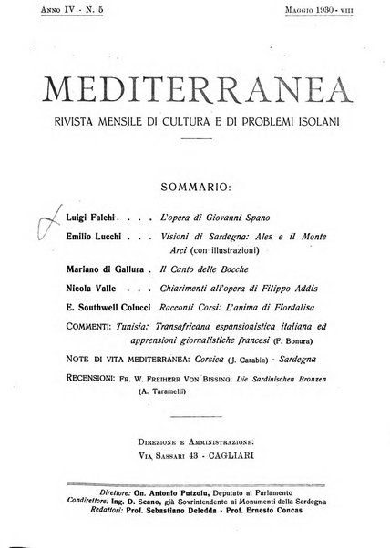 Mediterranea rivista mensile di cultura e di problemi isolani