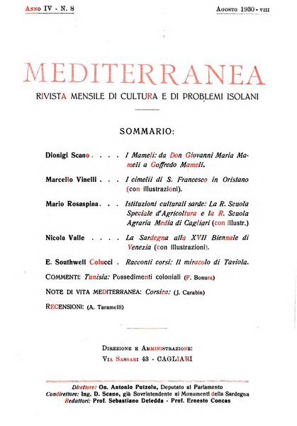 Mediterranea rivista mensile di cultura e di problemi isolani