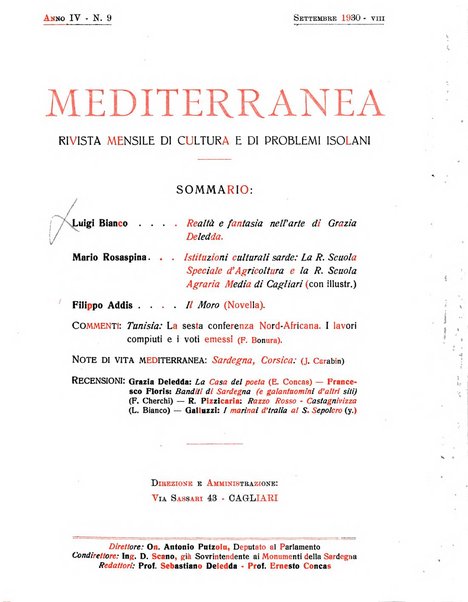 Mediterranea rivista mensile di cultura e di problemi isolani