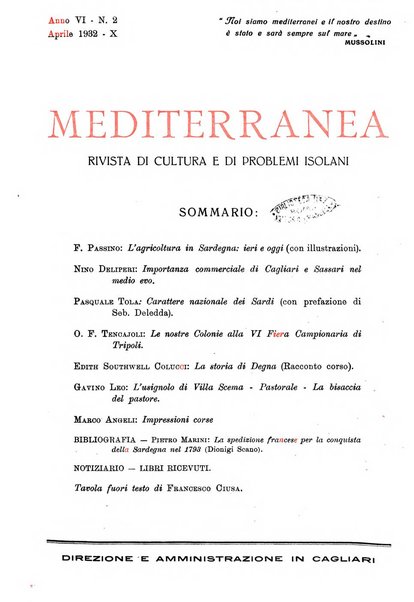 Mediterranea rivista mensile di cultura e di problemi isolani