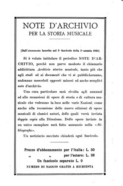 Note d'archivio per la storia musicale periodico trimestrale