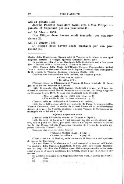 Note d'archivio per la storia musicale periodico trimestrale