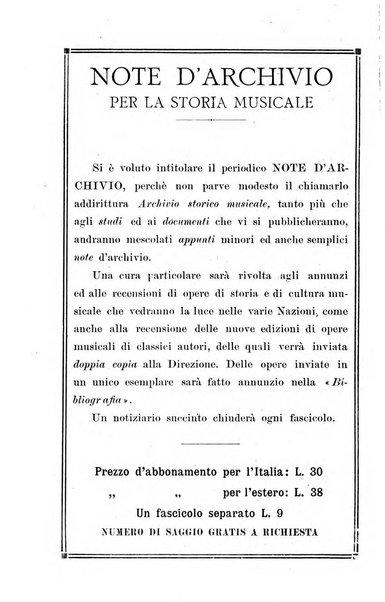 Note d'archivio per la storia musicale periodico trimestrale