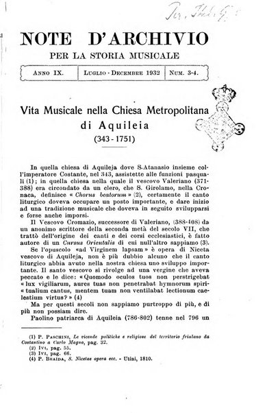 Note d'archivio per la storia musicale periodico trimestrale