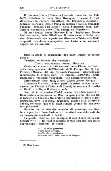 Note d'archivio per la storia musicale periodico trimestrale