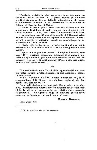 Note d'archivio per la storia musicale periodico trimestrale