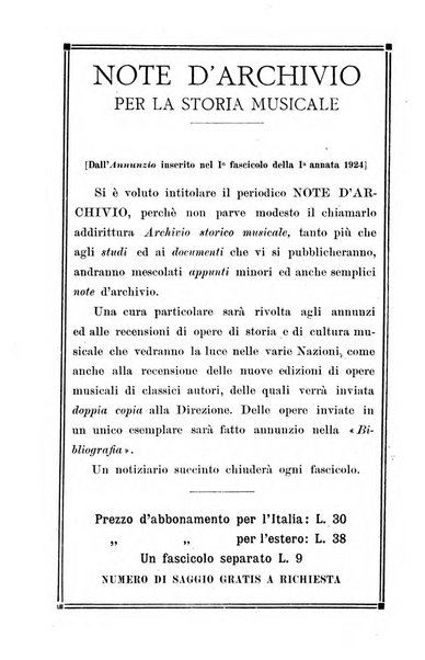 Note d'archivio per la storia musicale periodico trimestrale