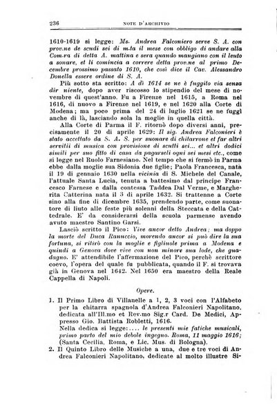 Note d'archivio per la storia musicale periodico trimestrale