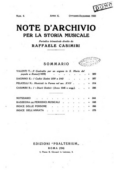 Note d'archivio per la storia musicale periodico trimestrale