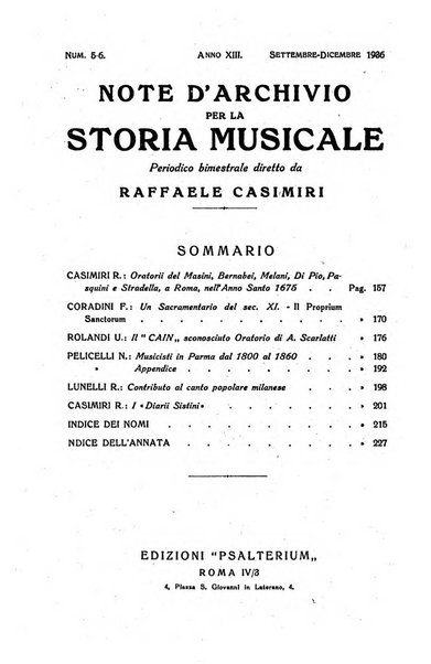 Note d'archivio per la storia musicale periodico trimestrale