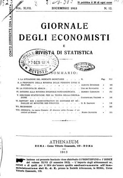 Giornale degli economisti e rivista di statistica